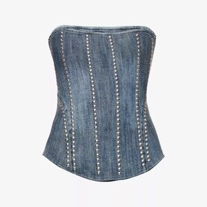 NWT Miaou Libra Stud Denim Jean Cotton Strapless Corset Bustier Top Duran Silver